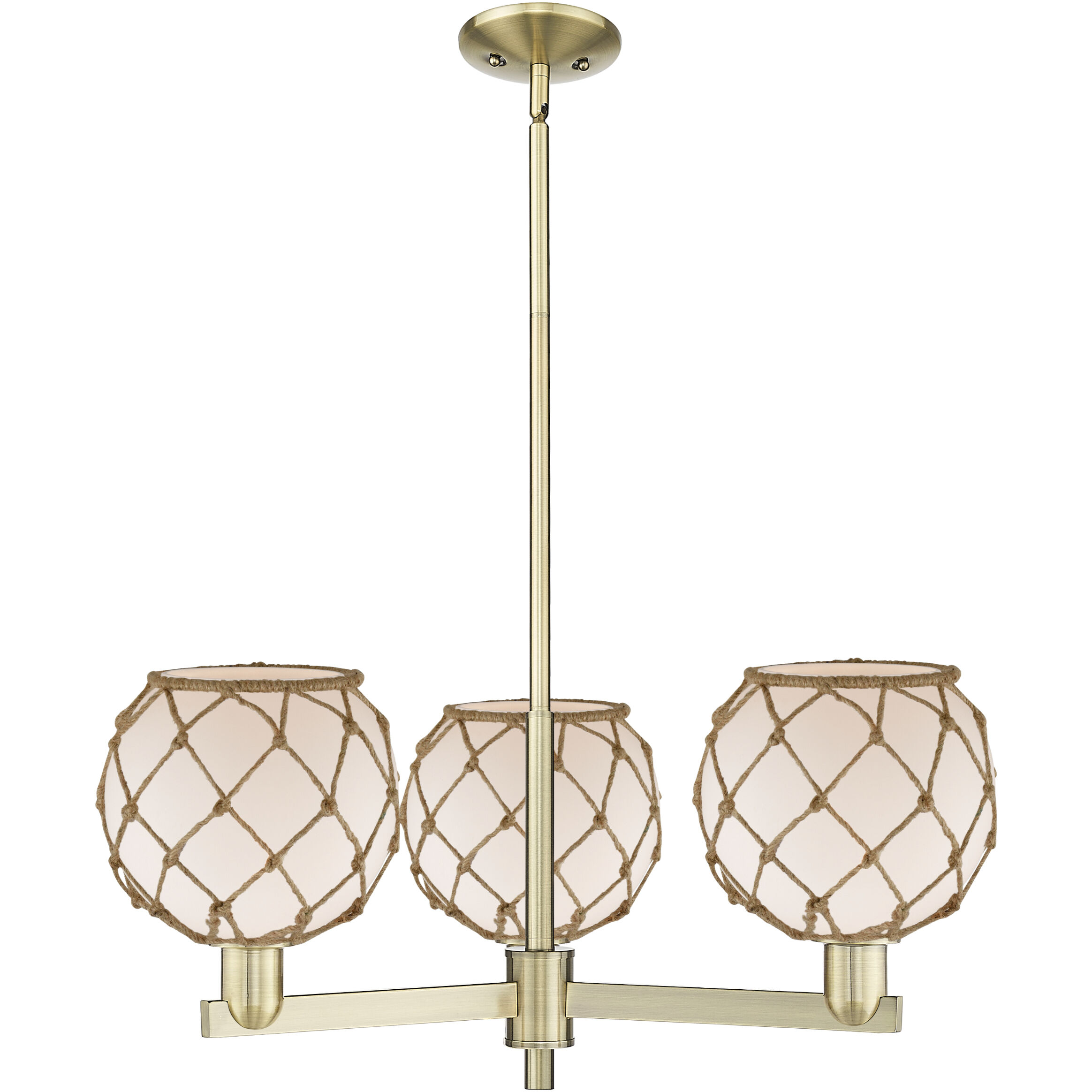 Arcadia Farmhouse Rope 3 Light 30 inch Antique Brass Chandelier Ceiling Light