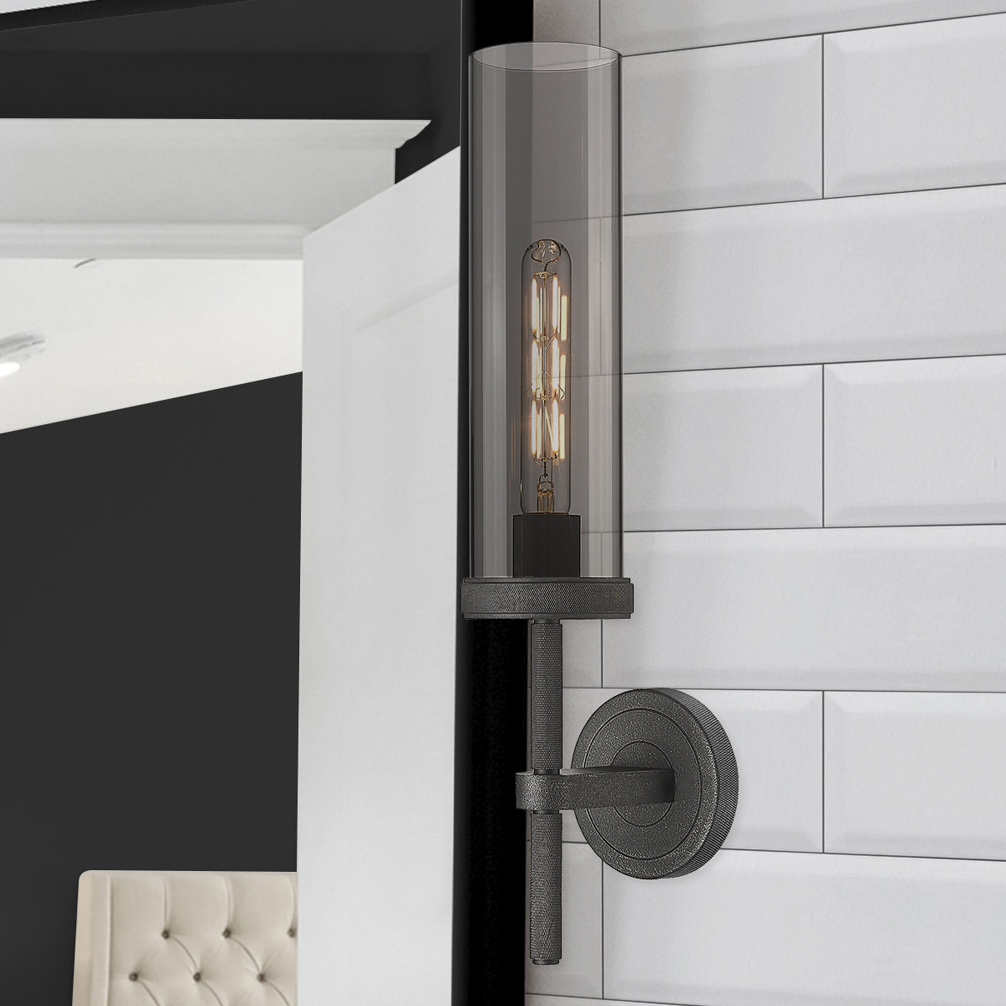 Lincoln Sconce Wall Light in Weathered Zinc, Light Smoke Glass