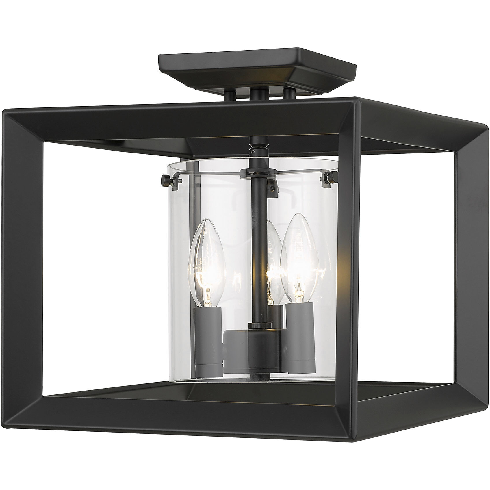 Smyth 3 Light 12 inch Matte Black Semi-Flush Mount Ceiling Light in Clear Glass