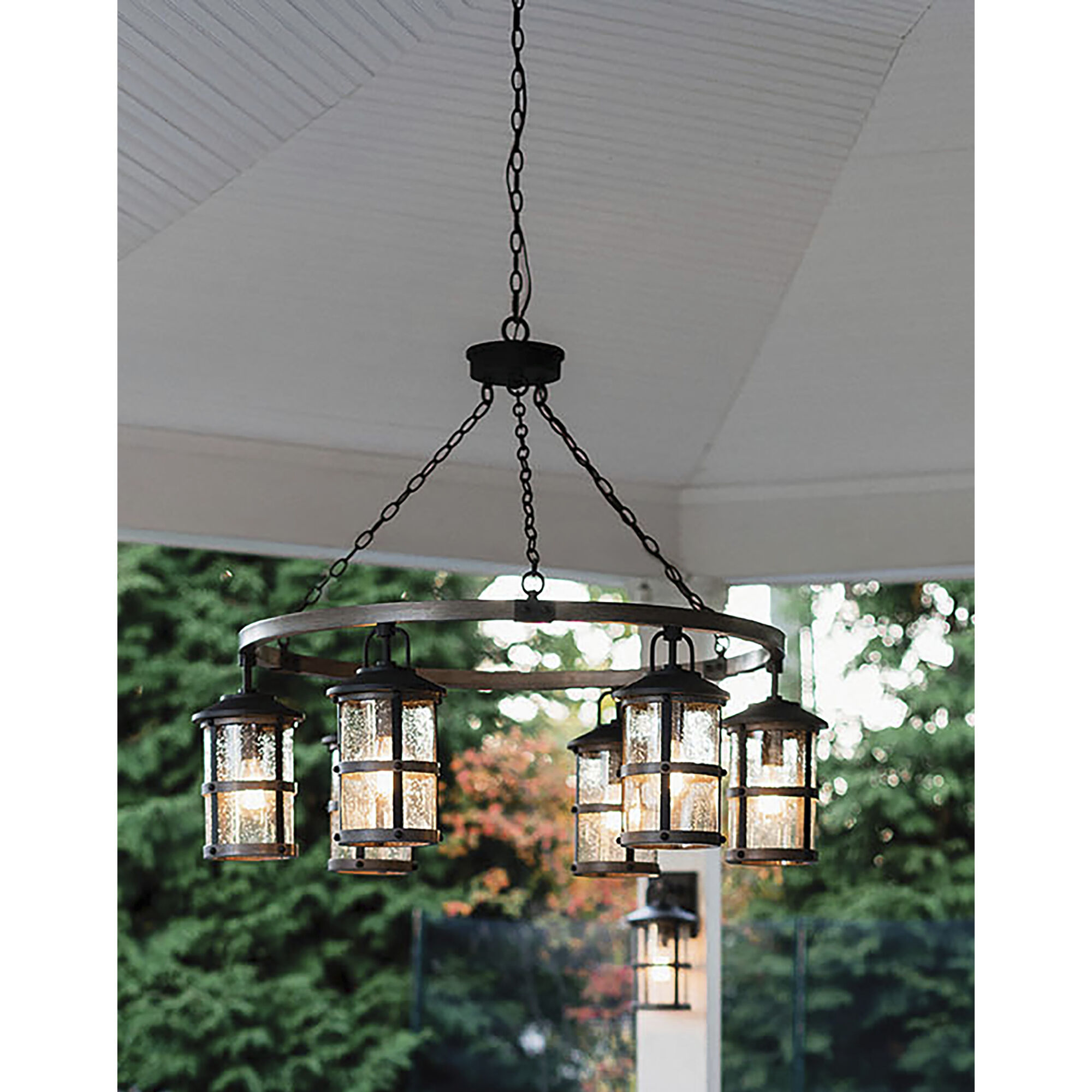 Open Air Lakehouse 6 Light 42 inch Aged Zinc with Driftwood Gray Outdoor Hanging in Non-LED, Estate Series