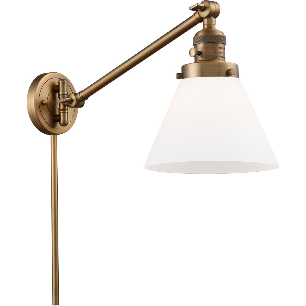 Large Cone 30 inch 3.50 watt Brushed Brass Swing Arm Wall Light, Franklin Restoration