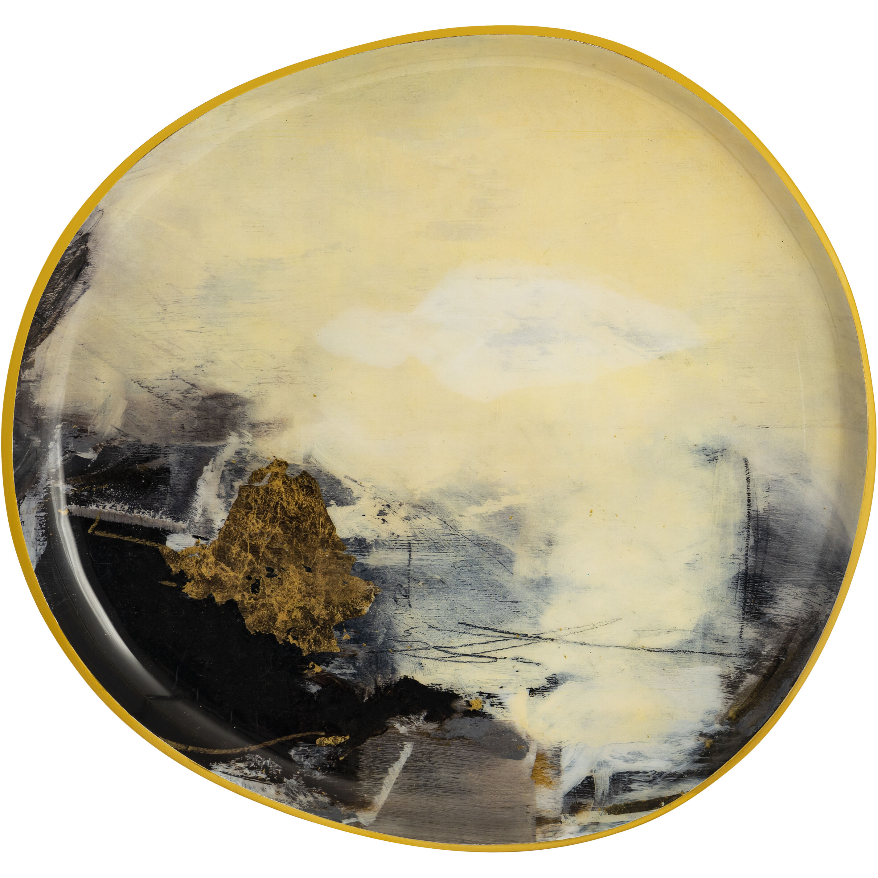 Haley Satin Brass with White Enamel and Black Enamel Tray, Set of 3