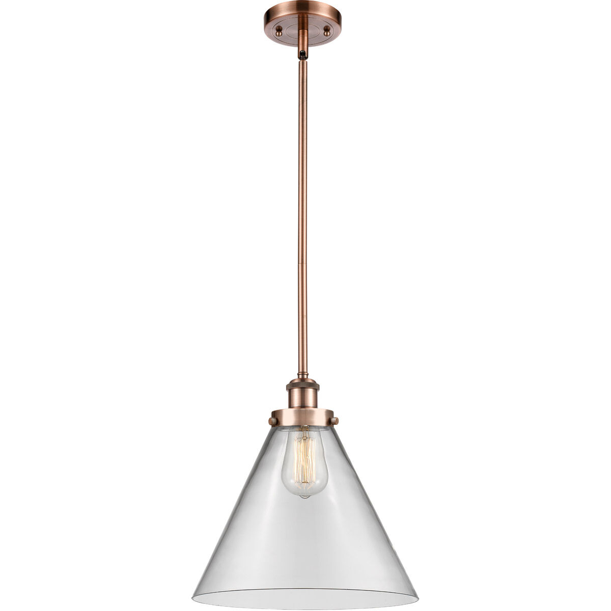 Ballston X-Large Cone LED 12 inch Antique Copper Pendant Ceiling Light in Clear Glass