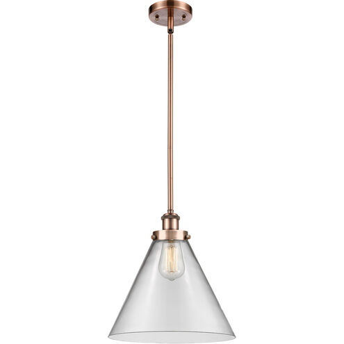 Ballston X-Large Cone 1 Light 8 inch Antique Copper Pendant Ceiling Light in Clear Glass