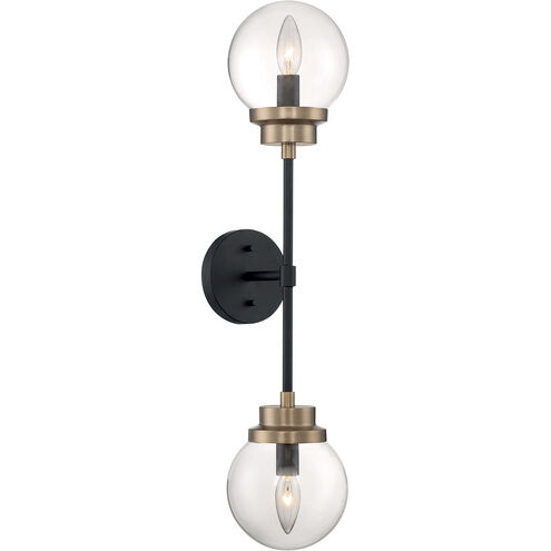 Axis 2 Light 6 inch Matte Black and Brass Accents Vanity Light Wall Light