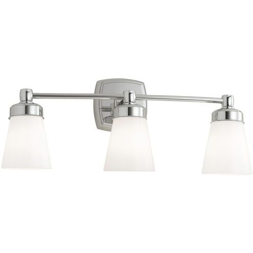 Soft Square 3 Light 22.25 inch Chrome with Shiny Opal Vanity Light Wall Light, Square