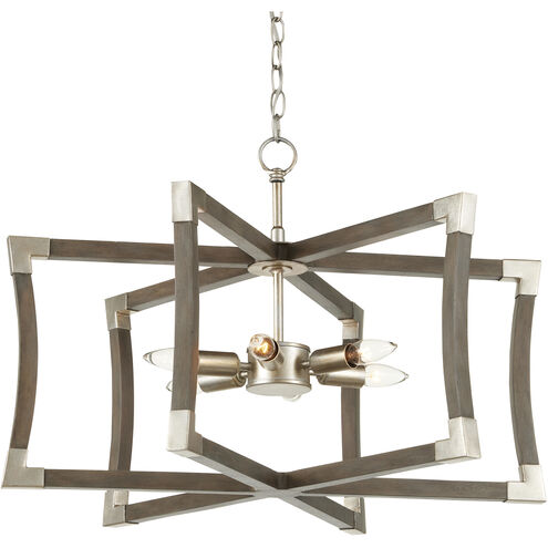 Bastian 6 Light 27 inch Chateau Gray and Contemporary Silver Leaf Lantern Chandelier Ceiling Light, Small