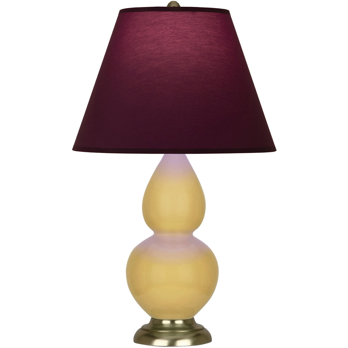 Small Double Gourd 22.75 inch 150.00 watt Sunset Glazed Ceramic with Antique Brass Accent Lamp Portable Light in Sunset Yellow, Plum with Lavender