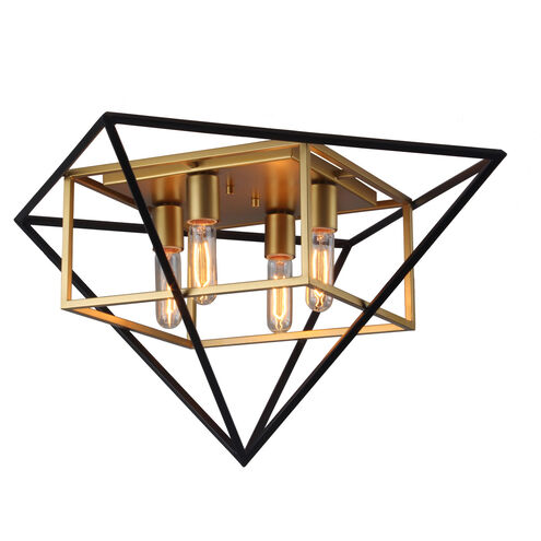 Pryor 4 Light 27 inch Black and Gold Flush Mount Ceiling Light