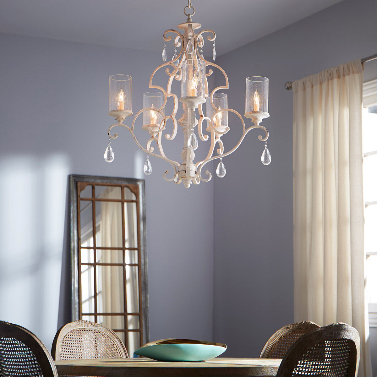 San Miguel 5 Light 28 inch Persian White Chandelier Ceiling Light, Clear Seeded