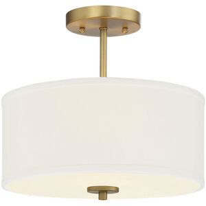 Modern 2 Light 13 inch Natural Brass Semi-Flush Ceiling Light