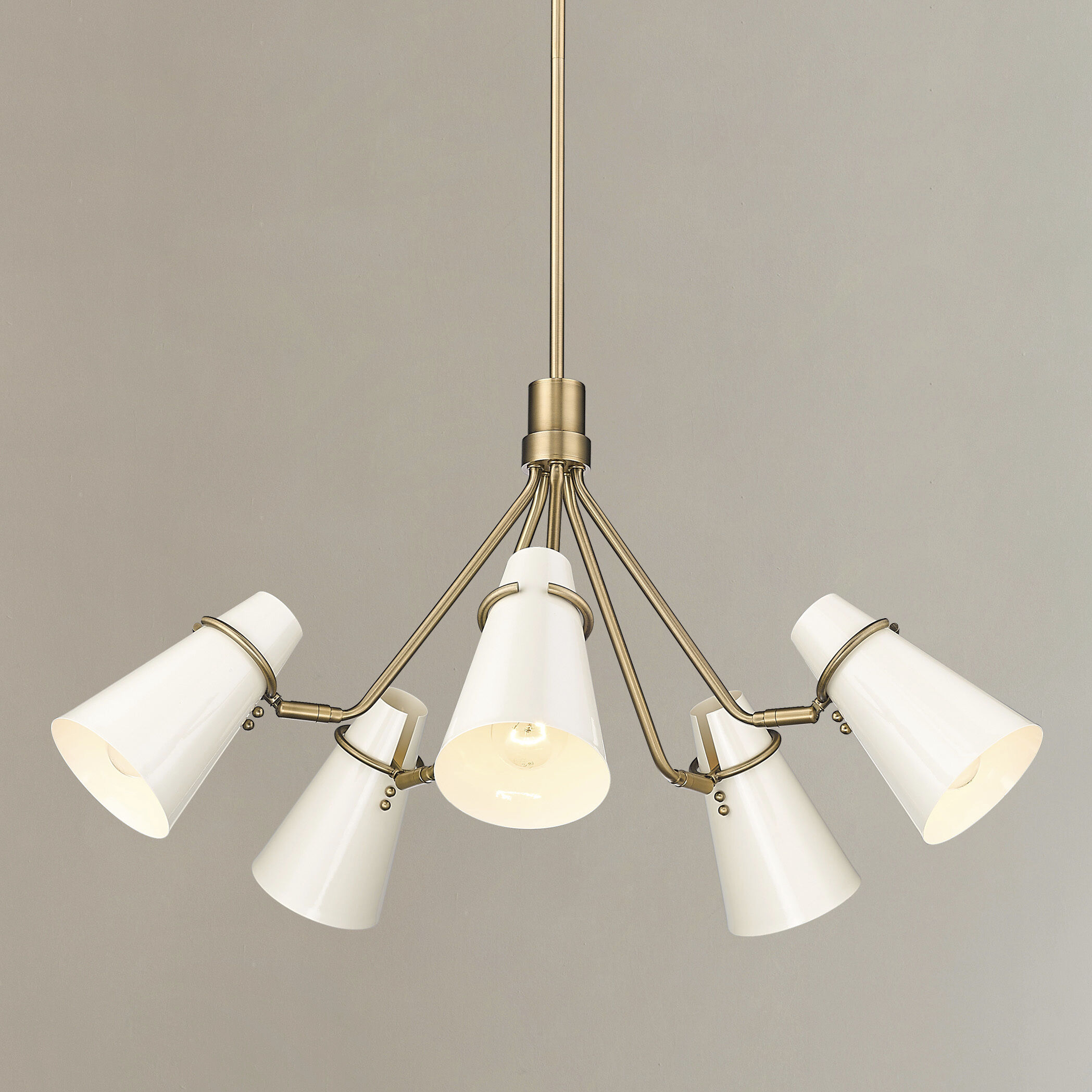 Reeva 5 Light 27.38 inch Modern Brass Chandelier Ceiling Light in Glossy Ecru