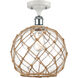 Ballston Large Farmhouse Rope LED 10 inch White and Polished Chrome Semi-Flush Mount Ceiling Light in Clear Glass with Brown Rope, Ballston