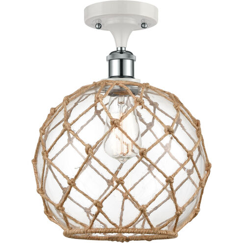 Ballston Large Farmhouse Rope LED 10 inch White and Polished Chrome Semi-Flush Mount Ceiling Light in Clear Glass with Brown Rope, Ballston
