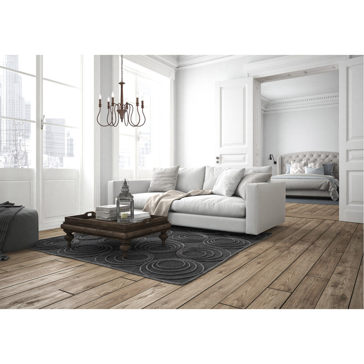 Flynx 6 Light 26 inch Weathered Oak Pendant Ceiling Light