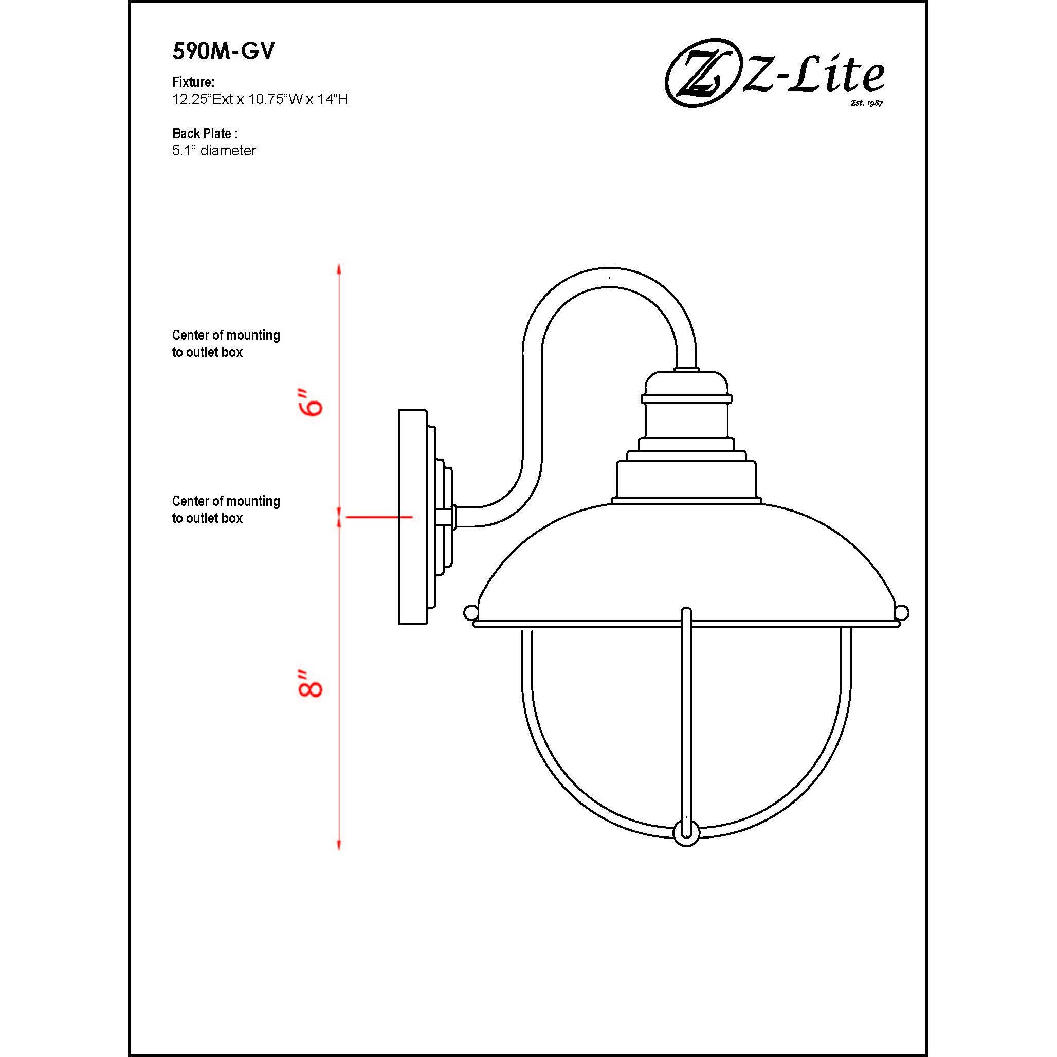Ansel 1 Light 14 inch Galvanized Outdoor Wall Light