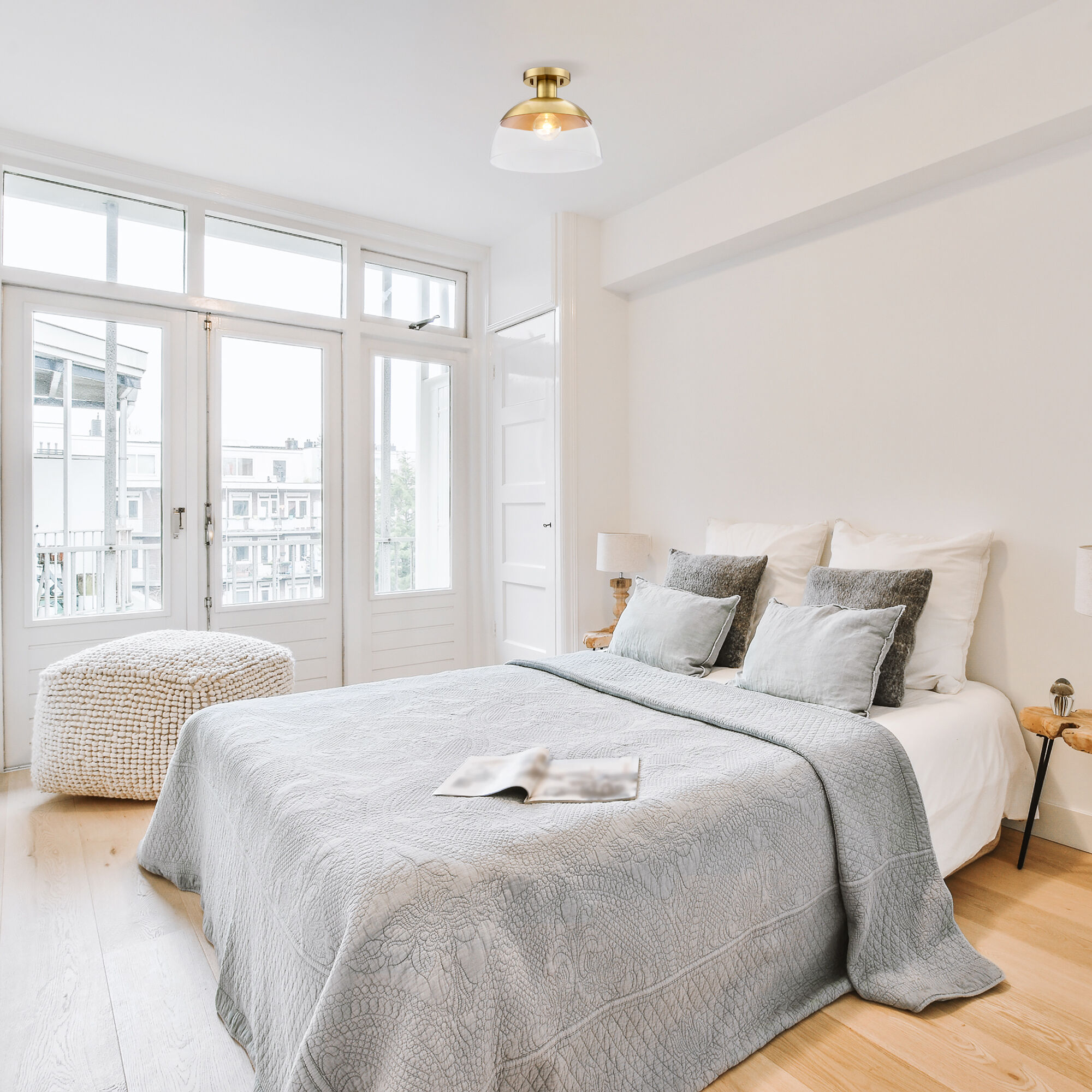 Rey 1 Light 13 inch Brushed Gold Semi Flush Mount Ceiling Light