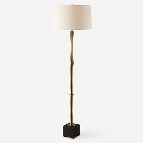 Shino 66 inch 150.00 watt Antique Brass and Black Travertine Floor Lamp Portable Light