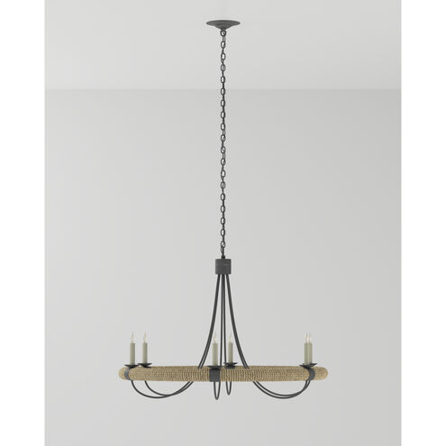 Shipwright 6 Light 38.5 inch French Black/Smokewood/Natural Abaca Rope Chandelier Ceiling Light