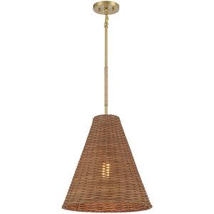 Stella 1 Light 16 inch Natural Rattan and Natural Brass Pendant Ceiling Light