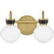 Lucy 2 Light 15.5 inch Lacquered Brass with Black Bath Light Wall Light