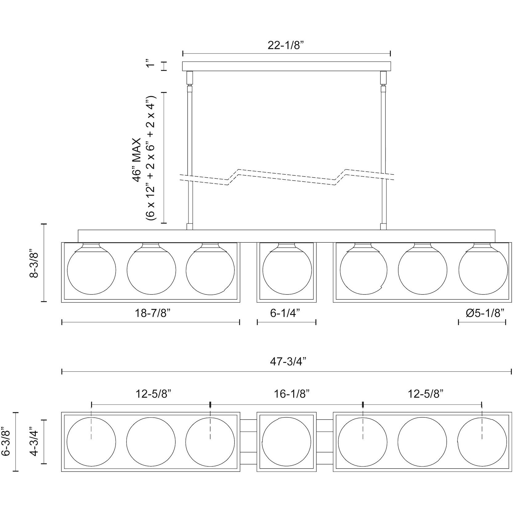 Amelia 7 Light 47.75 inch Matte Black Linear Pendant Ceiling Light