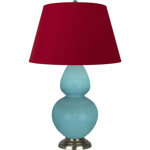 Double Gourd 31 inch 150.00 watt Egg Blue Glazed Ceramic with Antique Silver Table Lamp Portable Light in Rose Red with Ink Black