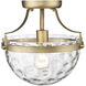 Quinn 1 Light 11 inch Antique Brass Semi-Flush Ceiling Light
