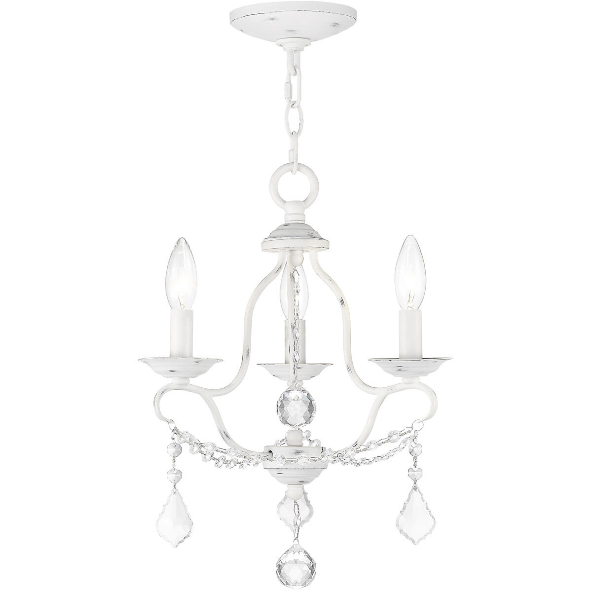 Chesterfield 3 Light 12 inch Antique White Mini Chandelier Ceiling Light