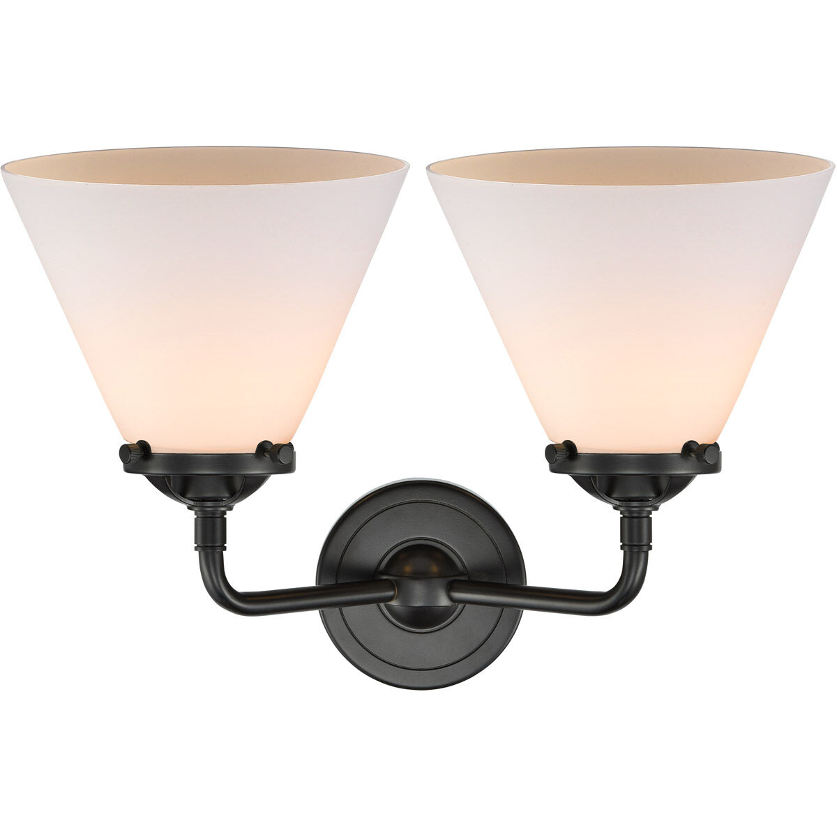 Nouveau Large Cone 2 Light 16 inch Oil Rubbed Bronze Bath Vanity Light Wall Light in Matte White Glass, Nouveau