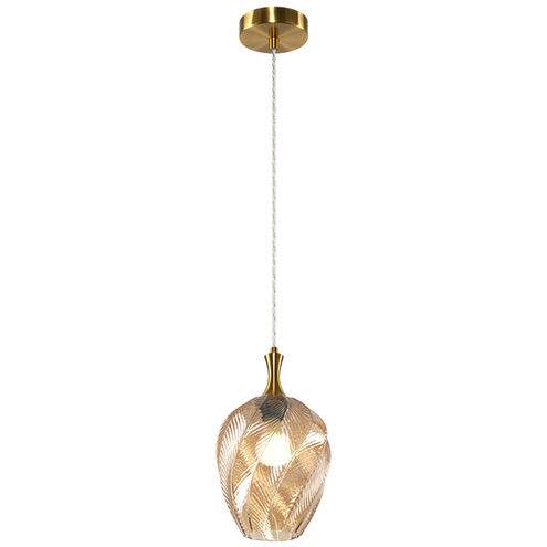Eesha 1 Light 7.88 inch Aged Gold Brass and Amber Pendant Ceiling Light