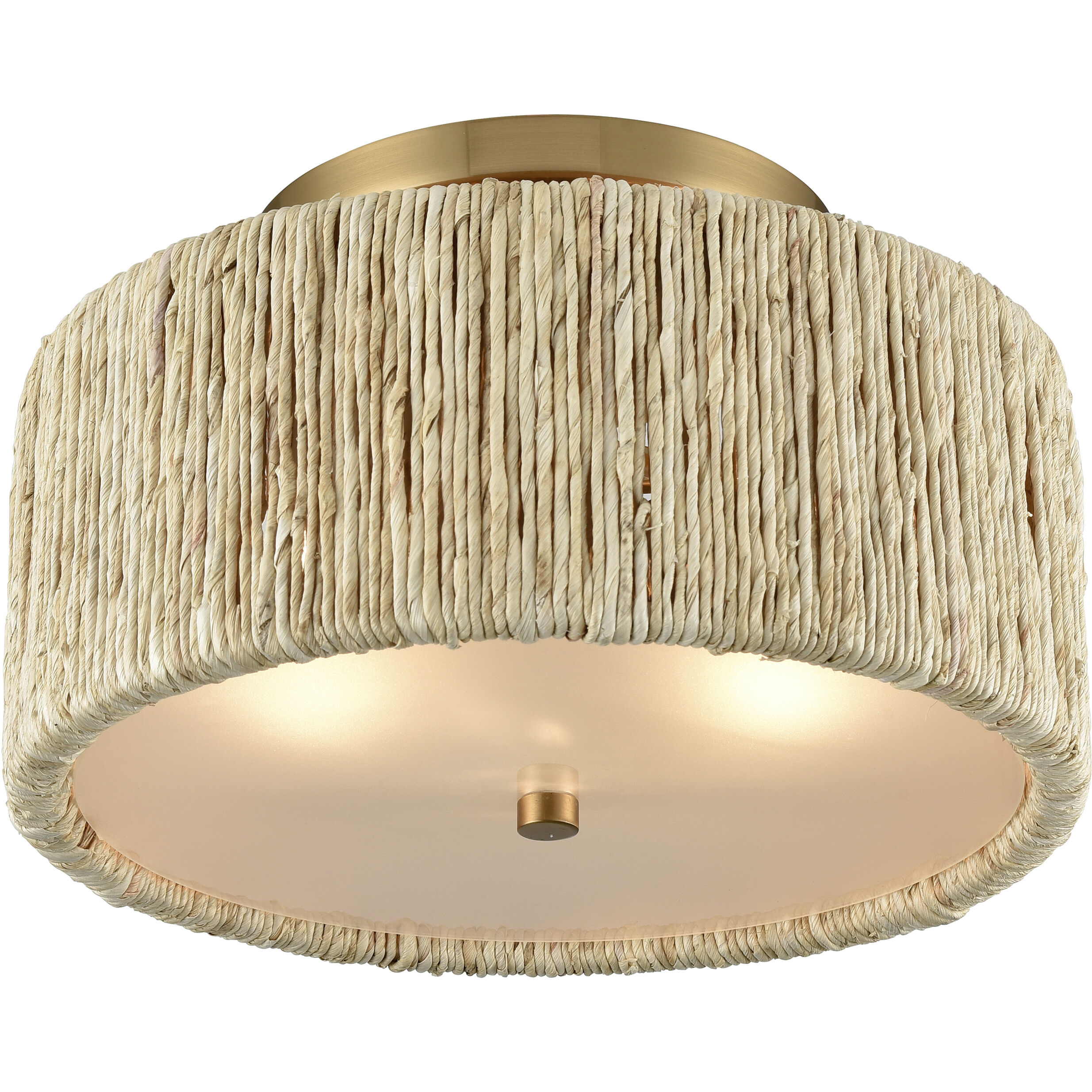 Abaca 2 Light 14 inch Satin Brass Semi Flush Mount Ceiling Light