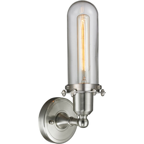 Austere Centri LED 5 inch Brushed Satin Nickel Sconce Wall Light in Clear Glass, Austere