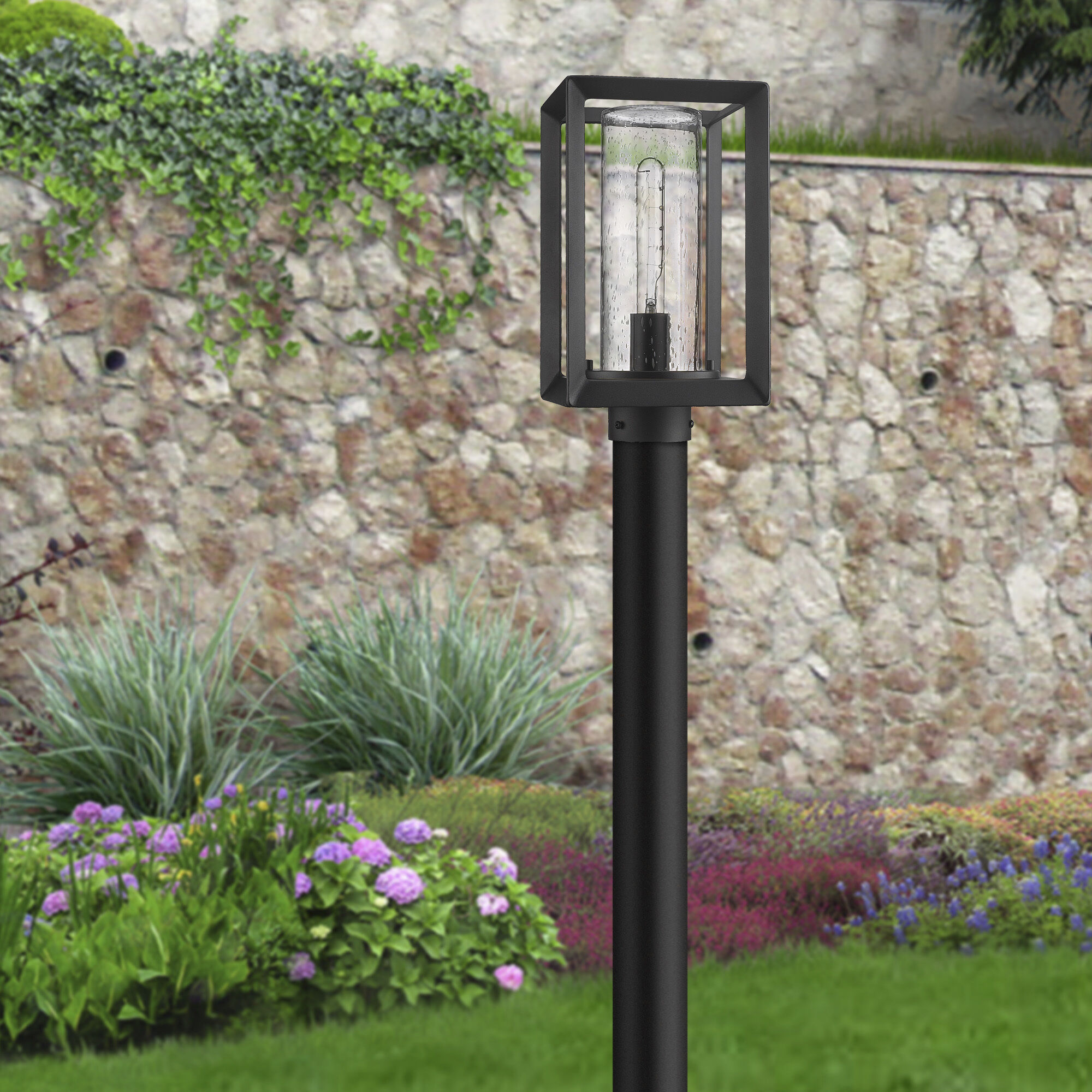 Smyth 1 Light 7.5 inch Natural Black Outdoor Post in Seeded Glass