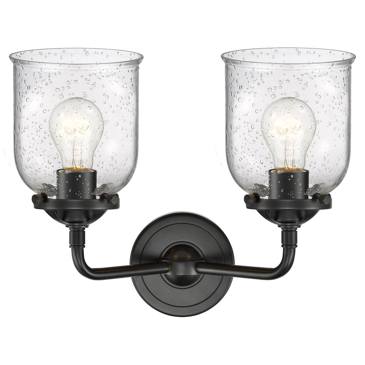 Nouveau Small Bell 2 Light 13 inch Oil Rubbed Bronze Bath Vanity Light Wall Light in Seedy Glass, Nouveau