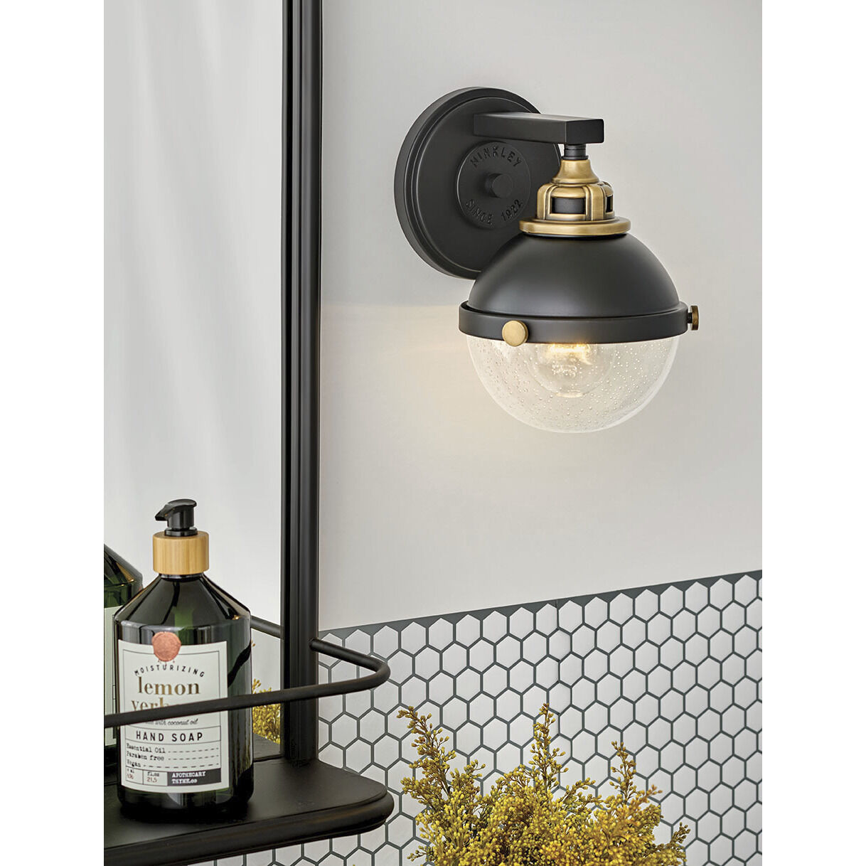 Fletcher 1 Light 7.75 inch Black with Heritage Brass Vanity Light Wall Light