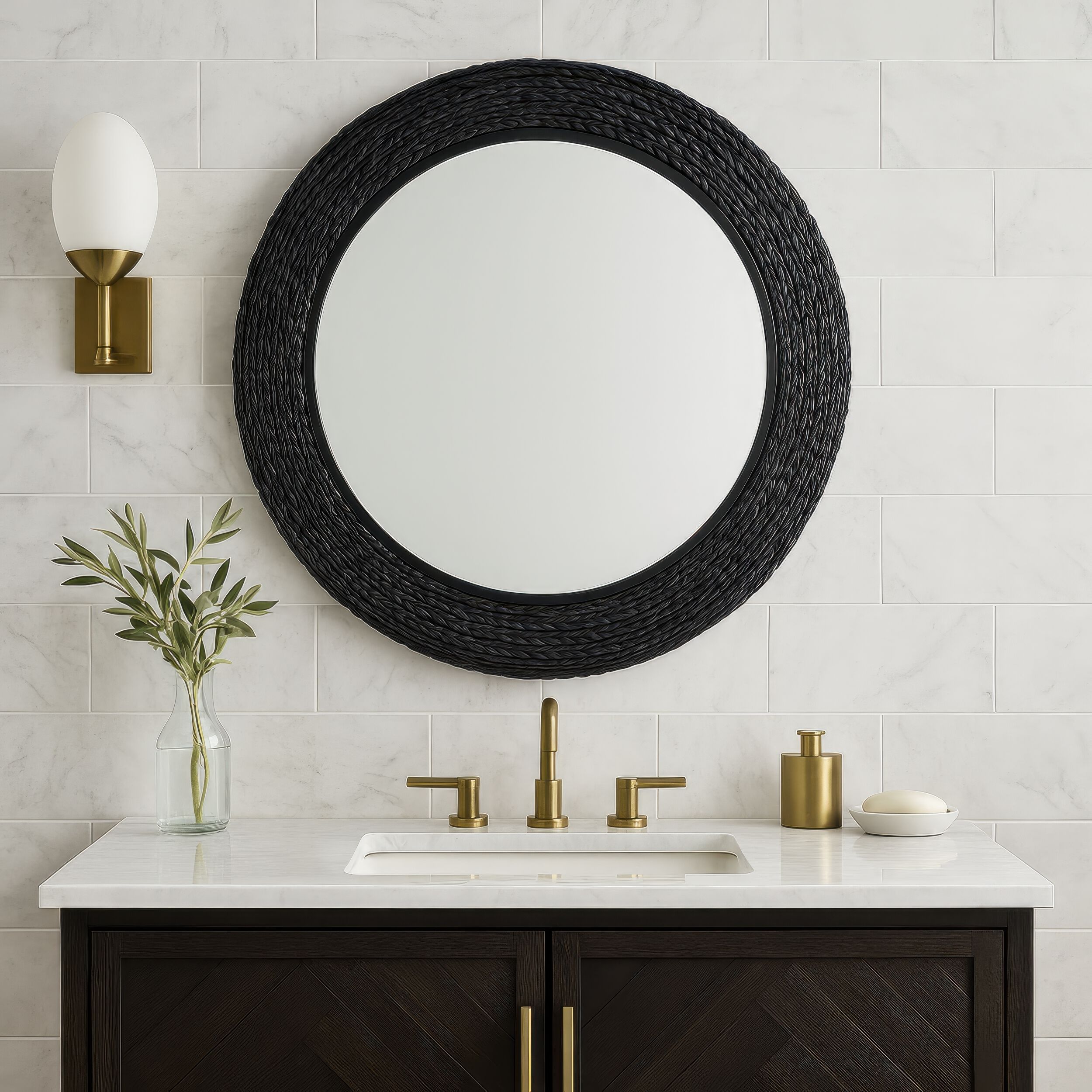 Athena 40.25 X 40.25 inch Matte Black with Black Seagrass Wall Mirror