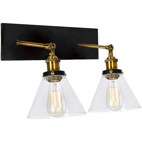 Eustis 2 Light 15 inch Black and Gold Brass Wall Light