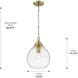 Ariella Pendant Ceiling Light in Brushed Champagne Brass, Clear Hammered, Small