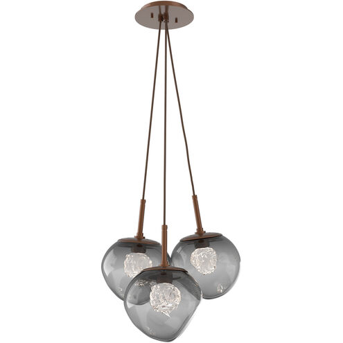 Luna LED Burnished Bronze Multi-Pendant Ceiling Light in 2700K LED, Floret Inner - Smoke Outer
