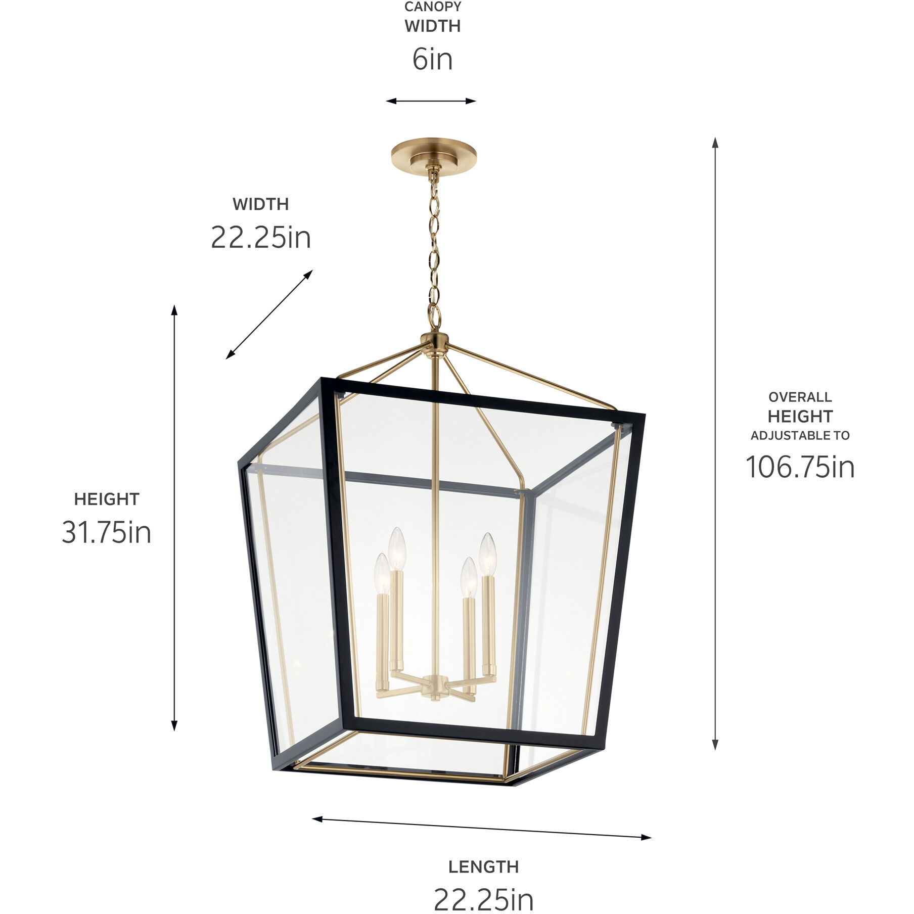 Delvin 4 Light 22.25 inch Champagne Bronze with Black Foyer Pendant Ceiling Light