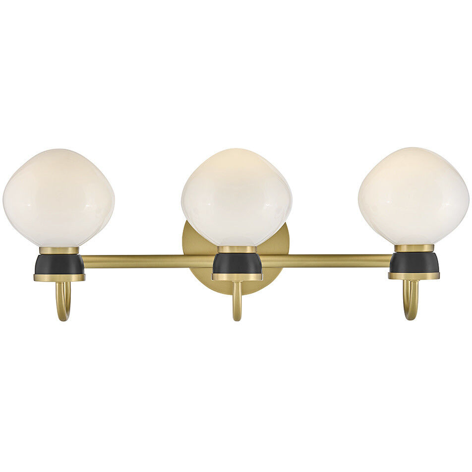 Lucy 3 Light 25 inch Lacquered Brass with Black Bath Light Wall Light