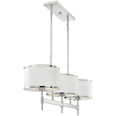Delphi 3 Light 42 inch White with Polished Nickel Acccents Linear Chandelier Ceiling Light in White/Polished Nickel