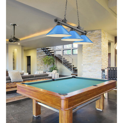 Cordon 3 Light 58 inch Bronze Plate Billiard Ceiling Light in Electric Blue Steel