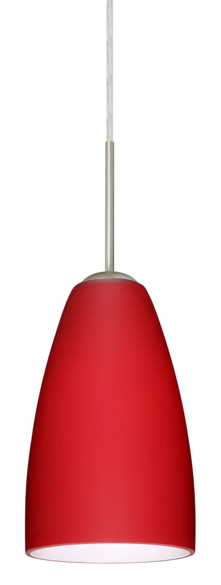 Riva 9 1 Light Satin Nickel Pendant Ceiling Light in Incandescent, Ruby Matte Glass
