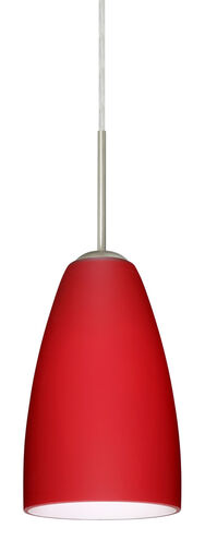 Riva 1 Light Satin Nickel Pendant Ceiling Light in Ruby Matte Glass, Incandescent
