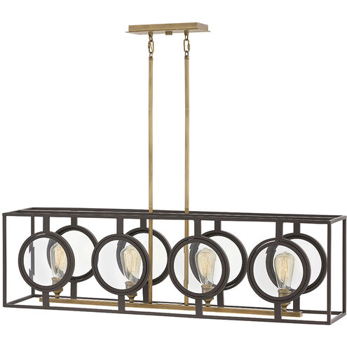 Fulham 4 Light 42 inch Buckeye Bronze with Heritage Brass Indoor Linear Chandelier Ceiling Light
