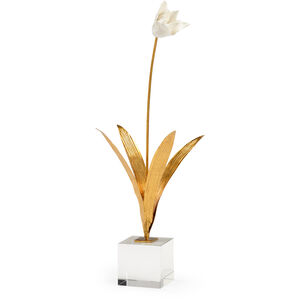 Chelsea House Antique Gold Leaf/White Glaze/Clear Tulip in Stand Accent