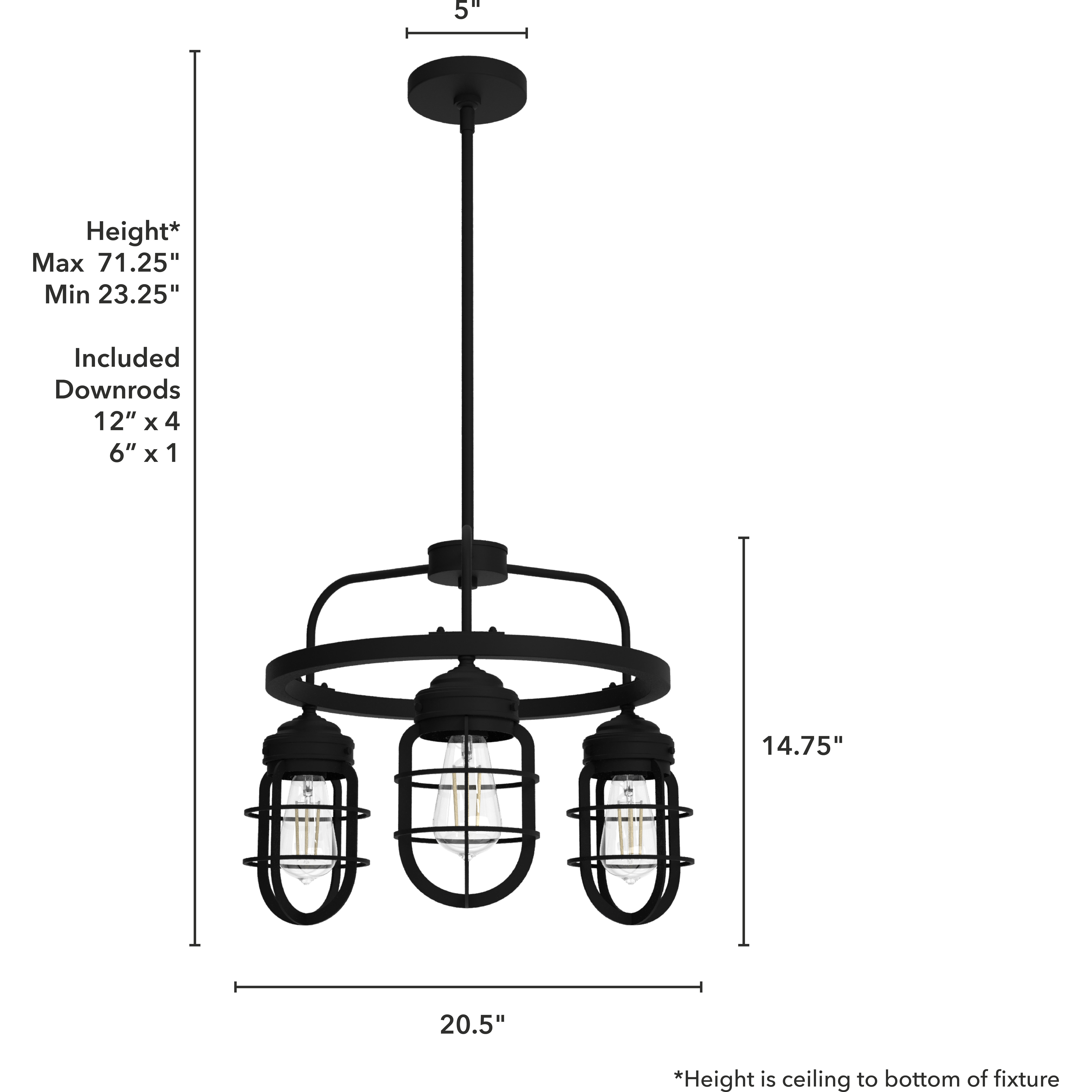 Starklake 3 Light 21 inch Natural Iron Chandelier Ceiling Light