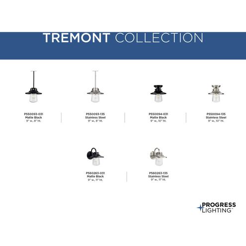 Tremont 1 Light 9 inch Stainless Steel Outdoor Semi Flush Mount